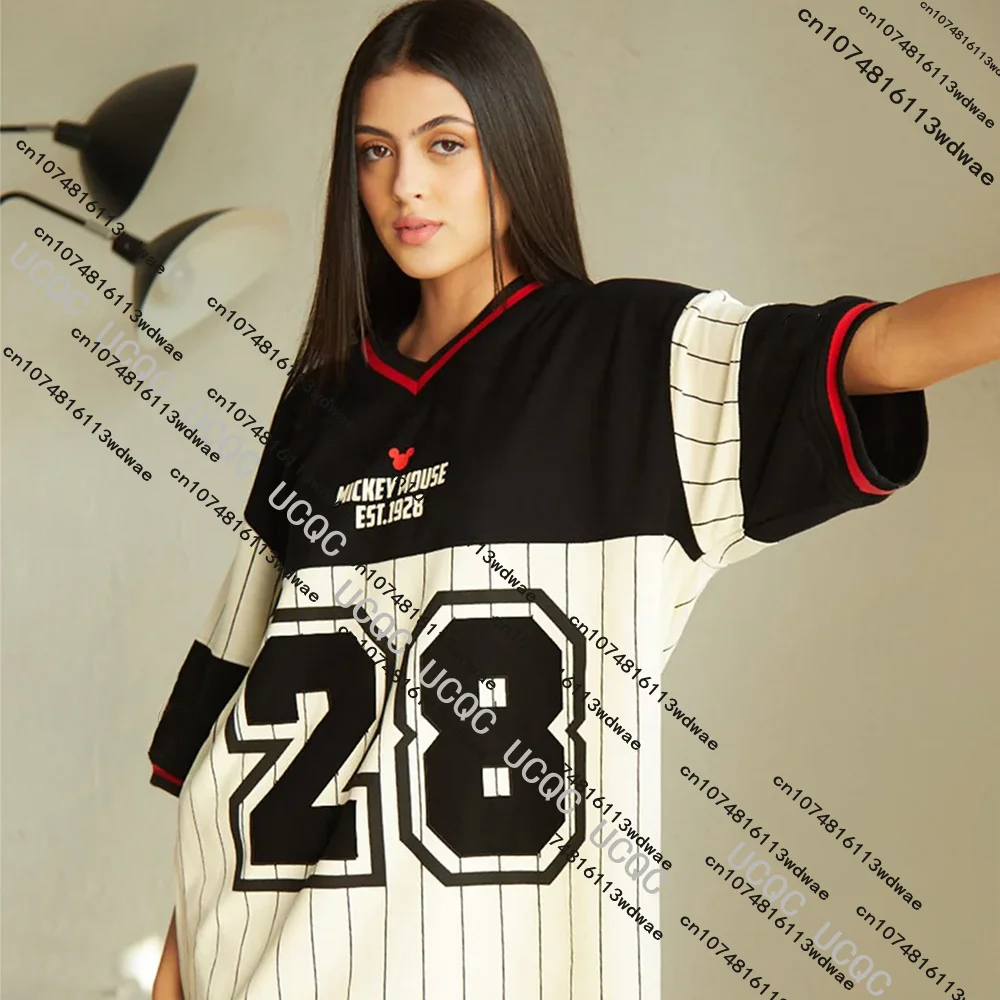ميكي ماوس البيسبول جيرسي التي شيرت المرأة شريط كم خمر ديزني الكرتون الأصلي طباعة كبيرة الحجم زوجين هدية الكريسماس