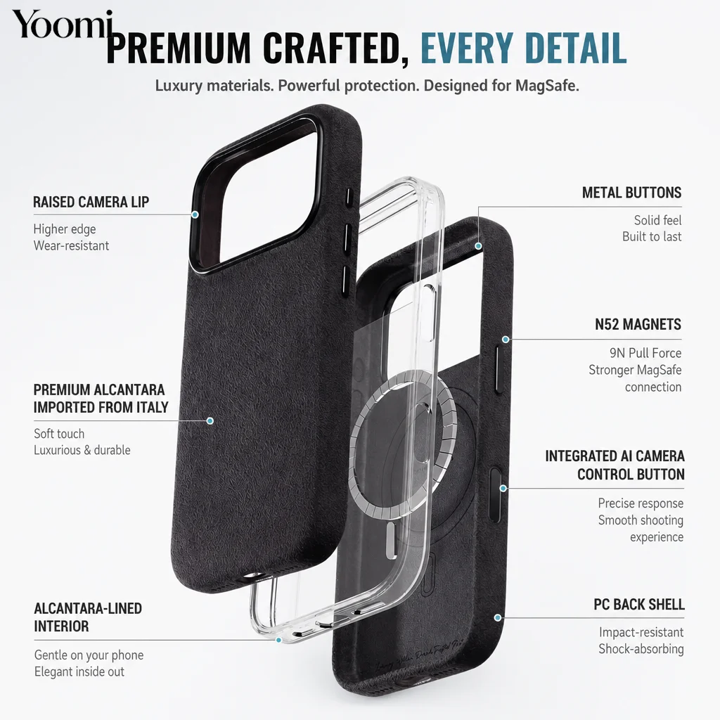 Etui magnetyczne z Alcantary do iPhone 18 Pro Max z MagSafe, luksusowe etui ze skóry zamszowej w stylu superauta do iPhone 18 17 Pro Max — zdjęcie produktu 3