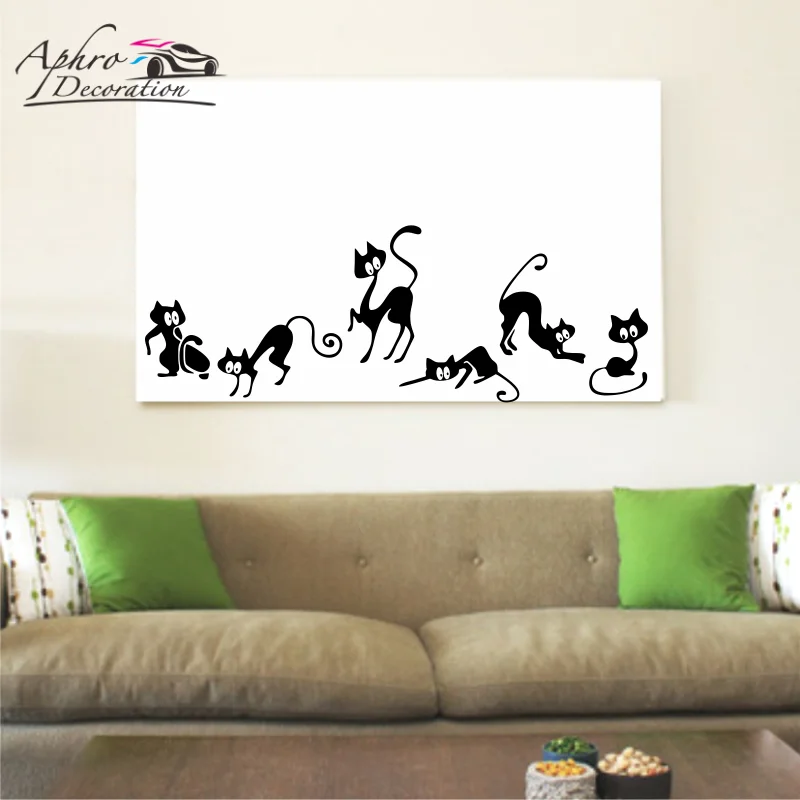 Black Cute Cats Wall Sticker Moder Cat Wall Stickers Girls Vinyl Home Decor Cute Cat Living Room Children Room