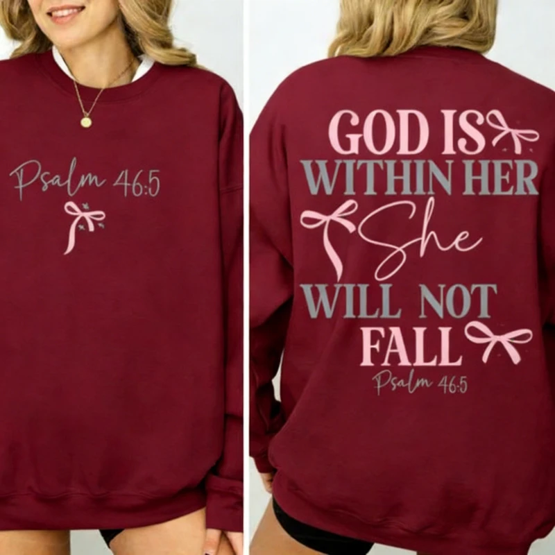 宗教的な神は彼女の中にいる キリスト教の詩篇 聖書の詩句 イエス 秋と冬のスウェットシャツ 十字架 信仰 ギフト 美的セーター