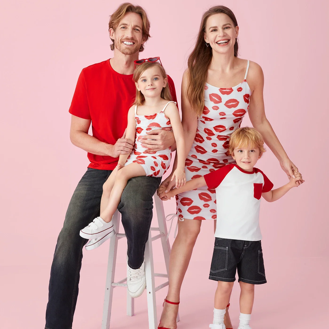 PatPat Family Matching Solid Color Raglan-Sleeve Tee and Red
