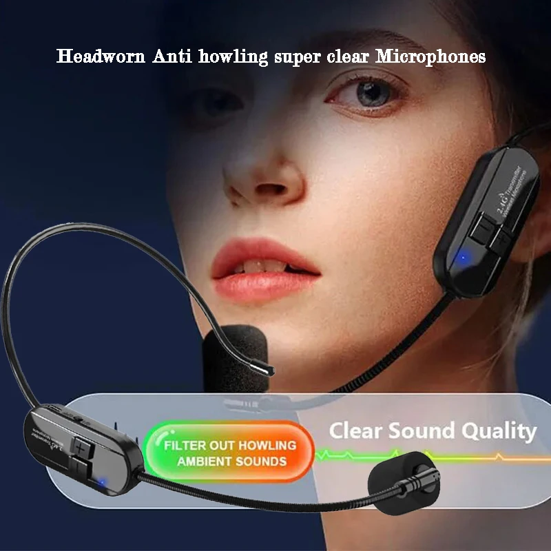 2.4G Professional Wireless Headset Microphone for Voice Amplifier Speaker Karaoke Teaching Meeting Singing Gaming Commentary