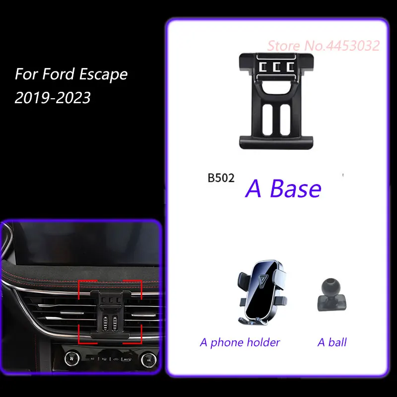 

1 Set Car Phone Holder And Base For Ford Escape 2019-2023 Gravity Stand Mount Rotatable Support Horizontal Bracket Accessories