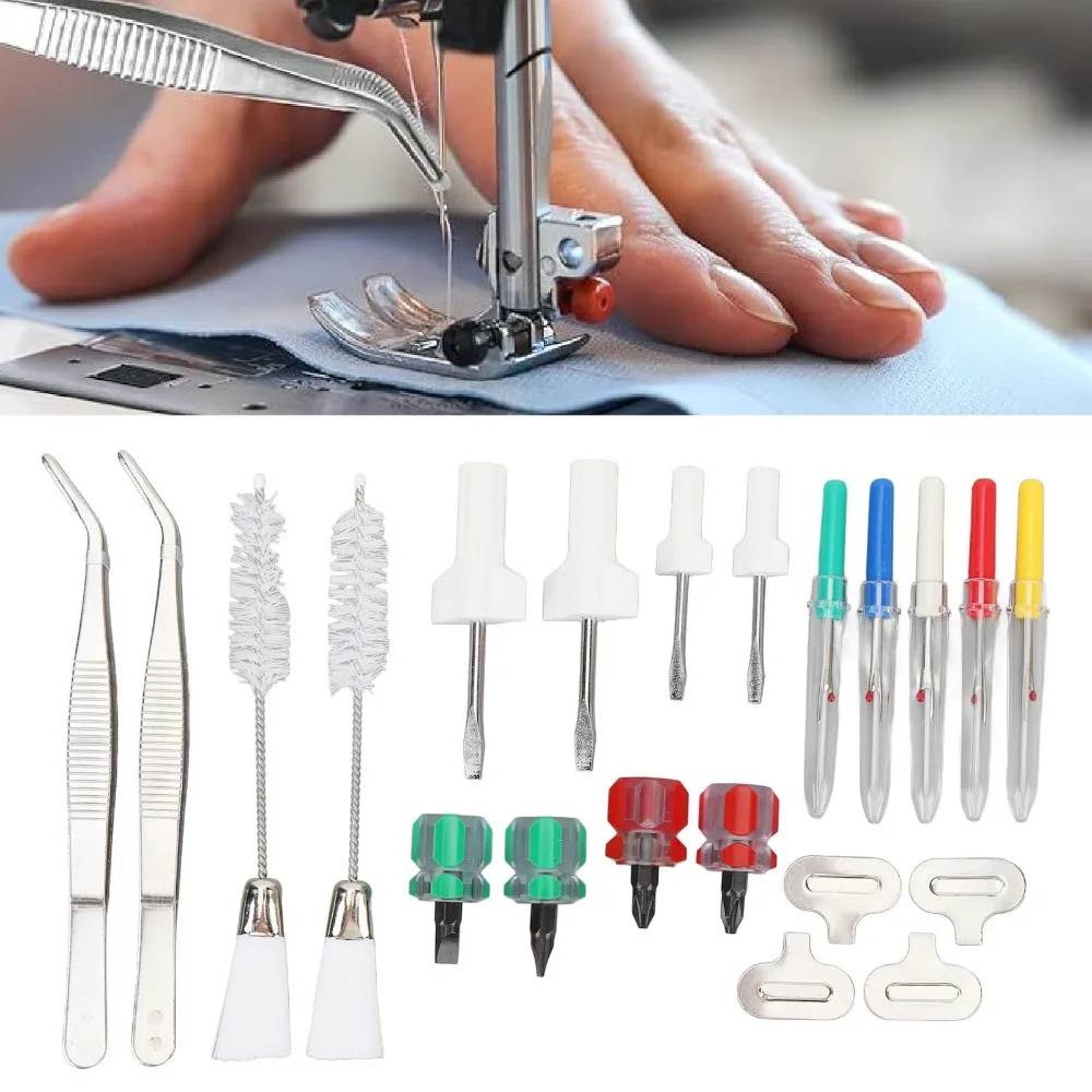 21Pcs Steel + Plastic Sewing Machine Cleaning Kit Multiple Colors Tweezers Length 15.5cm Sewing Machine Repair Tools