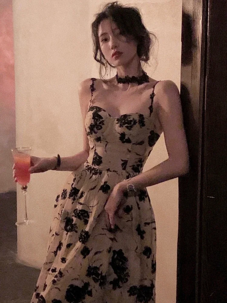 Elegantes Vintage-Abschlussball-Midikleid mit Spaghettiträgern, ärmellos, schmale Passform, figurbetontes Abend-Partykleid für Damen, modische Kleidung