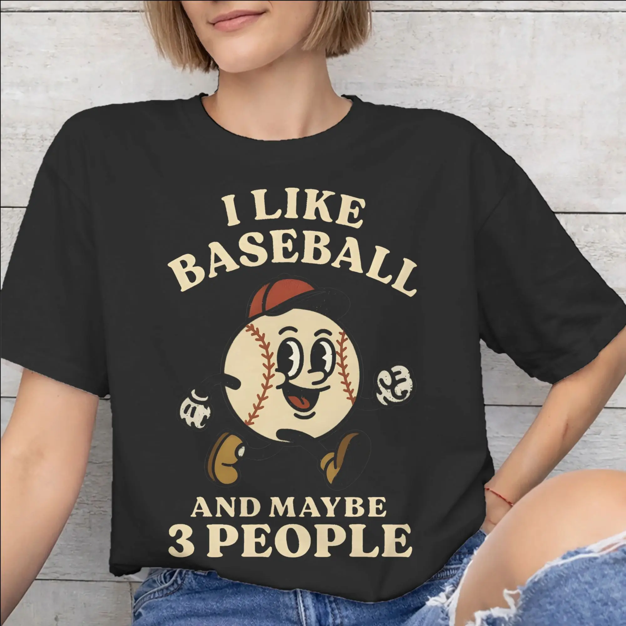 Men Women Printed I Like Baseball And Maybe 3 People    Tee T Shirt Cotton  T-shirts Clothing