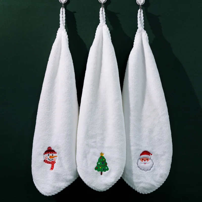 Christmas Towels 35*35cm Cute Cake Shaped Soft Microfiber Santa Claus Snowman Embroidery Hand Towel For Xmas Navidad Decor Gifts