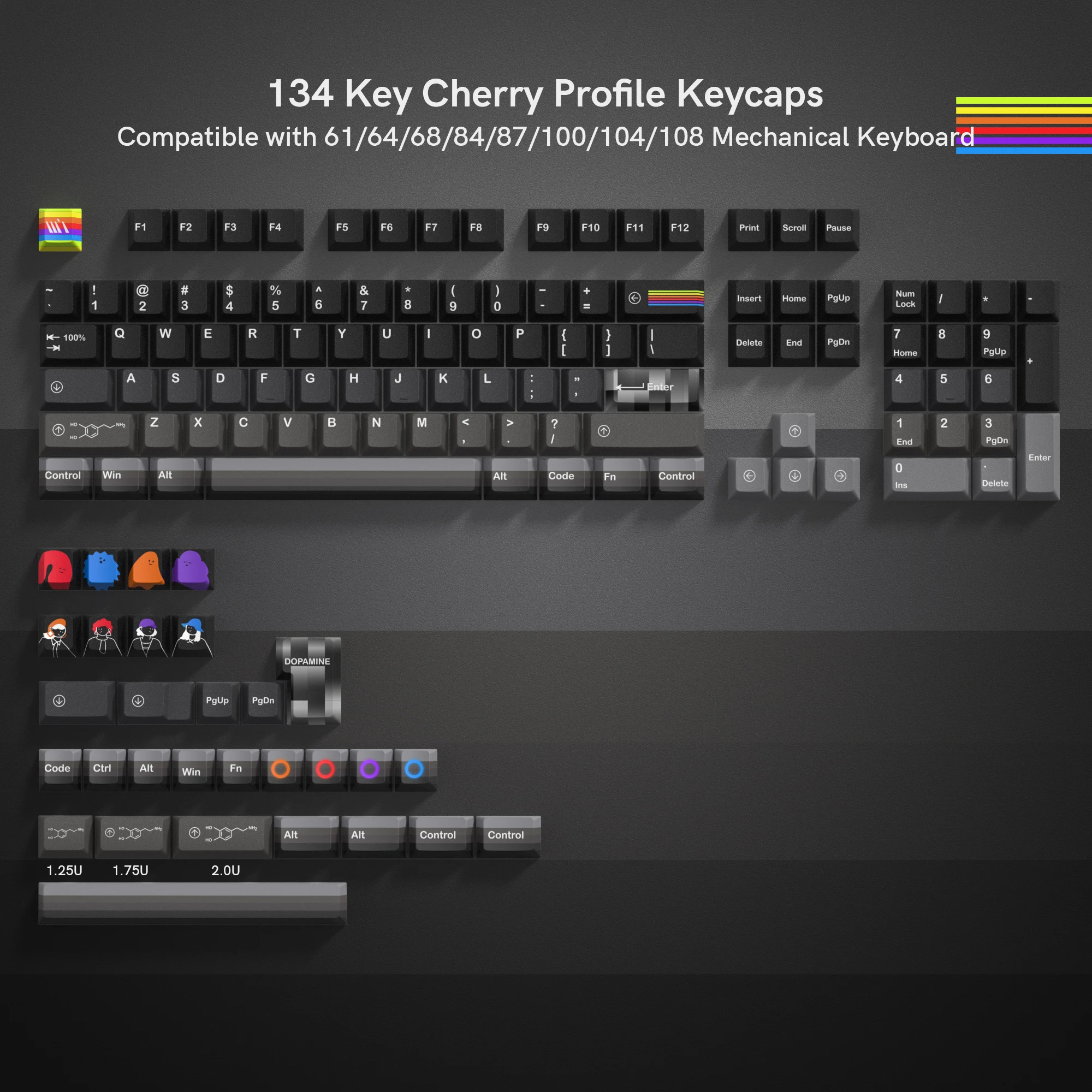 134 Keys Popamine Black Cherry Profile Keycap PBT Keycap Dye-Sub Cherry MX Switches For 61/84/104 Gamer Mechanical Keyboard