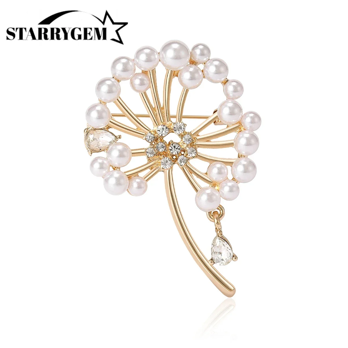 

Pearl Dandelion Pins for Women Unisex Rhinestone Flower Brooches Office Party Friend Gifts Jewelry Accessories