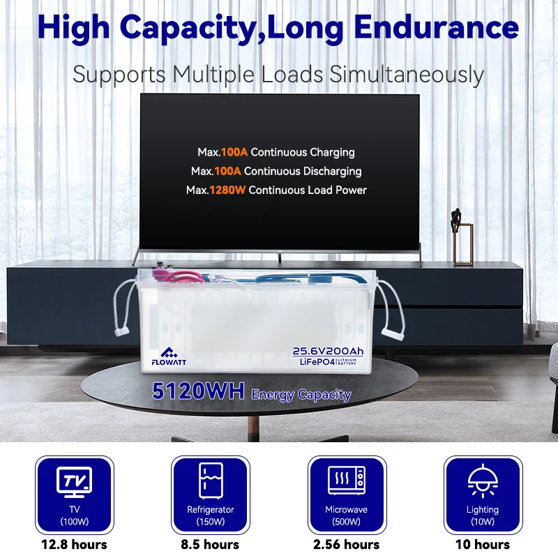Afbeelding 4: Flow ifepo4 25.6V 200Ah Lithium Batterij BMS 200A Lithium IJzer Fosfaat Batterij Opslag RV Auto Zonneboot Batterij 5120WH