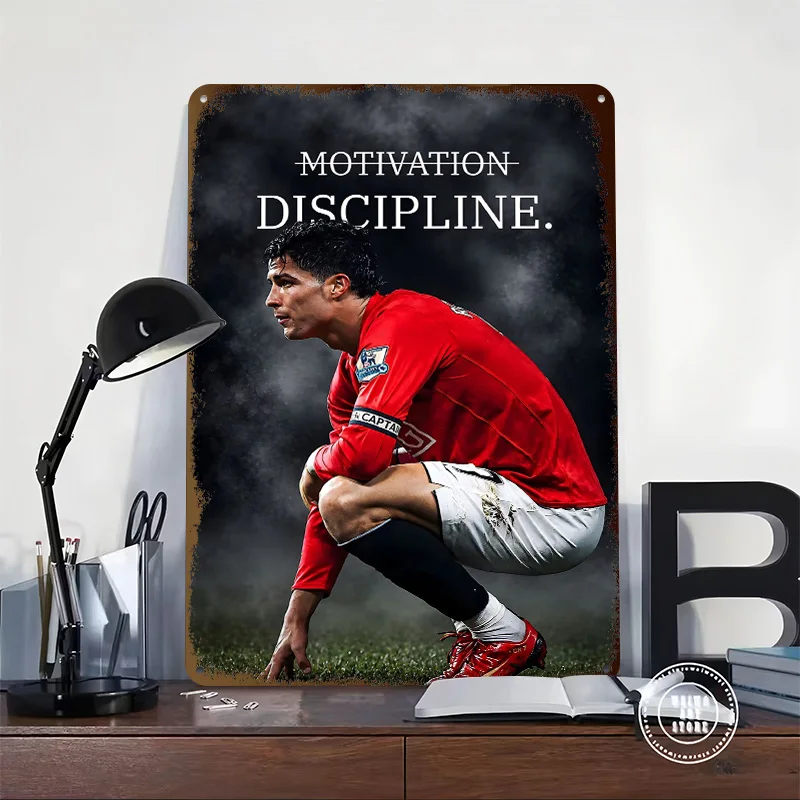 Cristiano Ronaldo Motivation Discipline 3D Texture Metal Poster Customized Wall Art Tin Sign Gift for Mancave Home Decor House