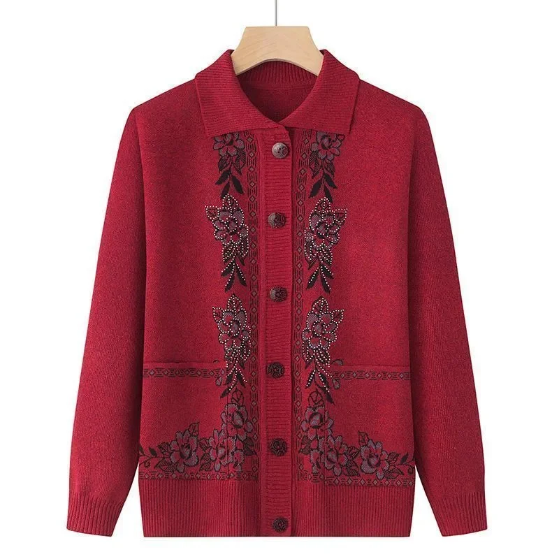 

Women Knitted Cardigan Jacket Autumn Winter Warm Sweater Women Coat Single breasted Middle Aged Elderly Female Knit Outwear Top