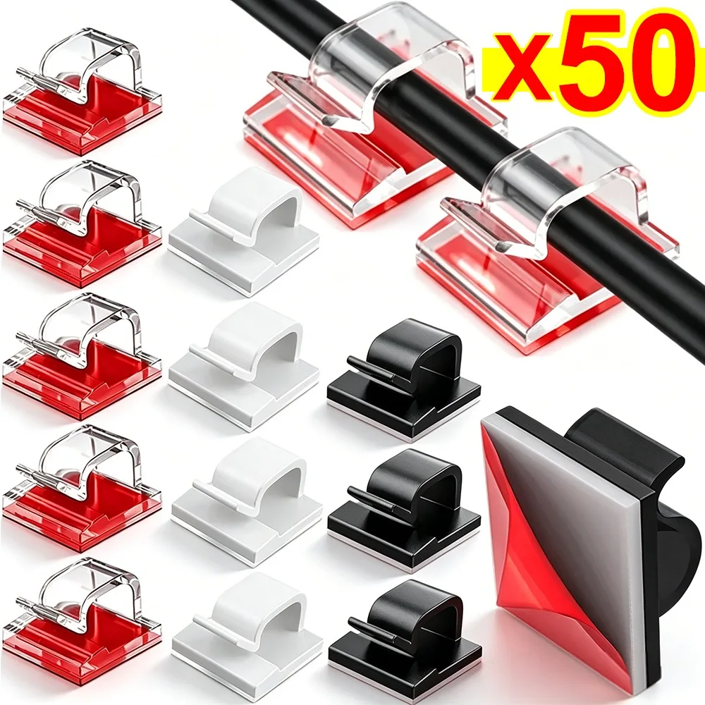 10/20/50PCS Cable Organizer Clips Wire Winder Holder Protector USB Cable Management Adhesive Hooks Desk Clamp For Home Office