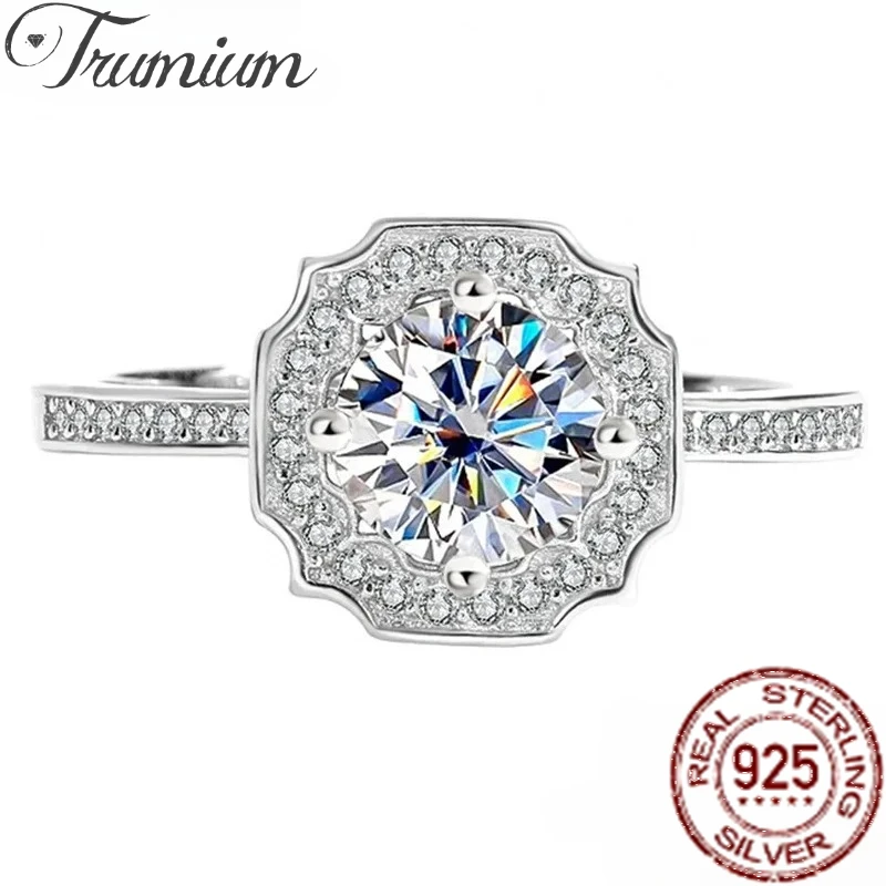 

Женские квадратные кольца Trumium 1 карат D VVS1 с настоящим муассанитом и бриллиантами, оригинальное серебро 925 пробы, новые ювелирные изделия