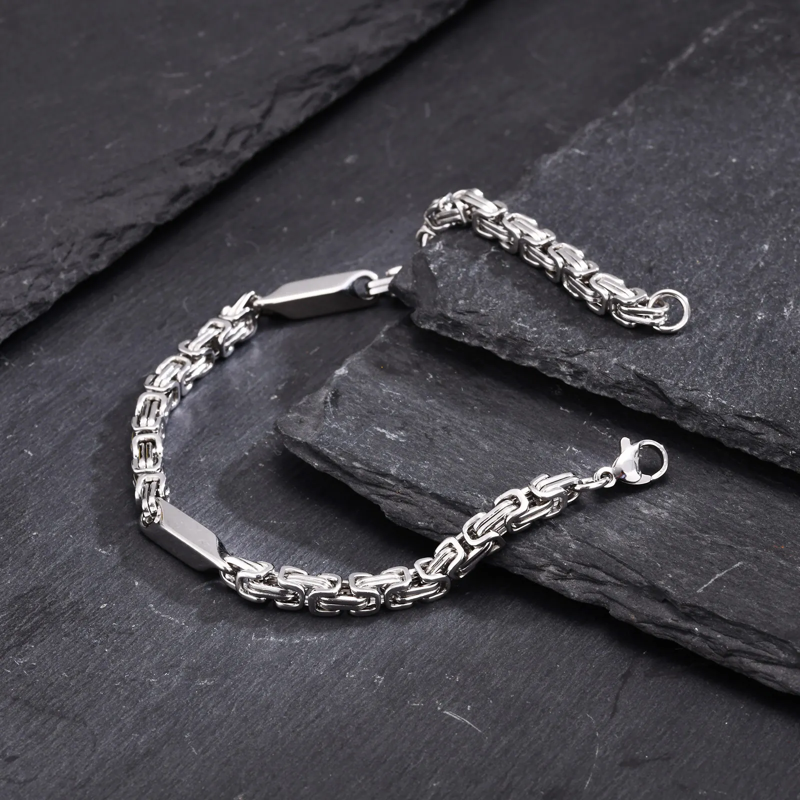 Thin Byzantine Bracelets for Men Boys,Stainless Steel Handmade Chain Wristband,Simple Hip Hop Cool Jewelry Accessories