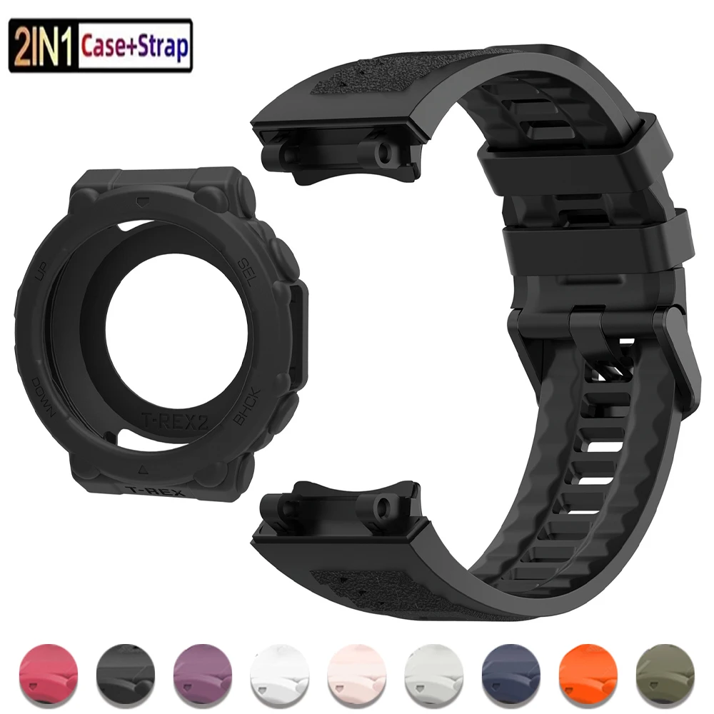 Capa de Silicone + Pulseira para Huami Amazfit T-rex 2, Capa Protetora, Bumper, Pulseira Esportiva para Acessórios do Smartwatch T-rex 2 ﻿