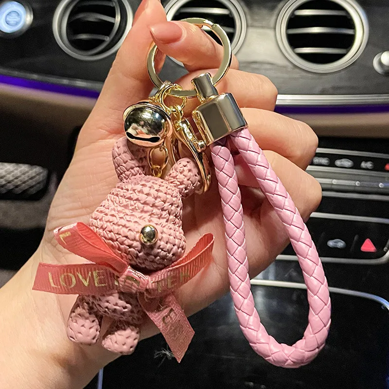 miniso  Keychain pendant, cartoon three-dimensional cute rabbit bear figurine, small gift key chain