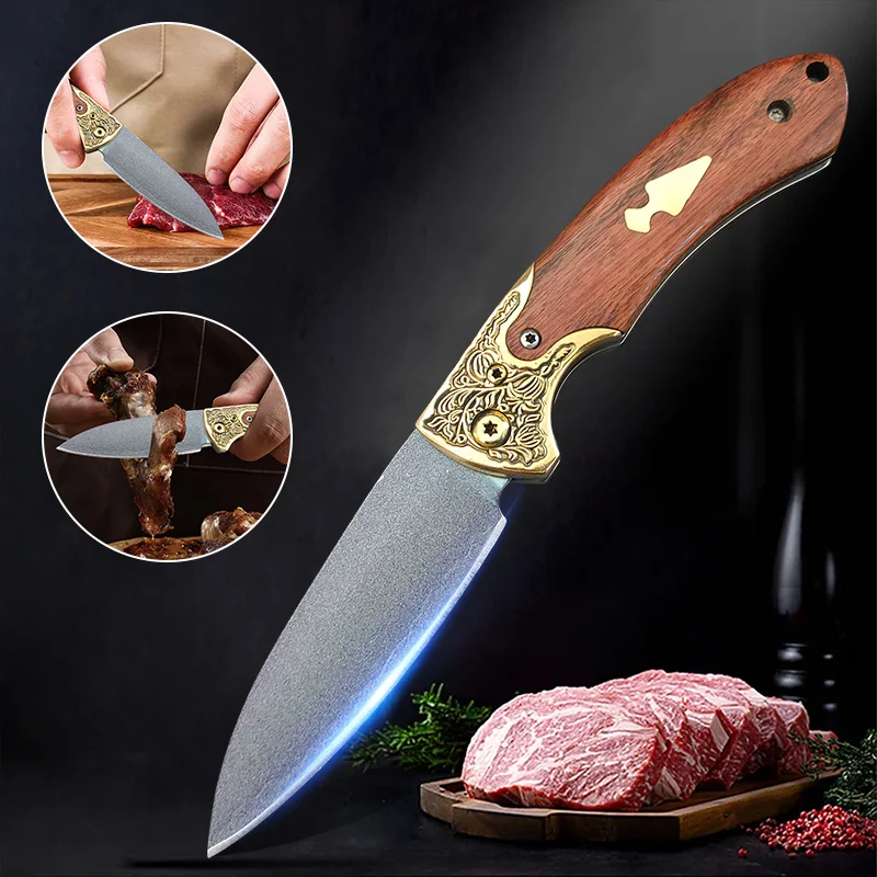 Boning Knife Utility Folding Knives Stainless Steel Wooden Handle Kitchen Knives Cut Meat Slicing Fruit Vegetables Folding Knife