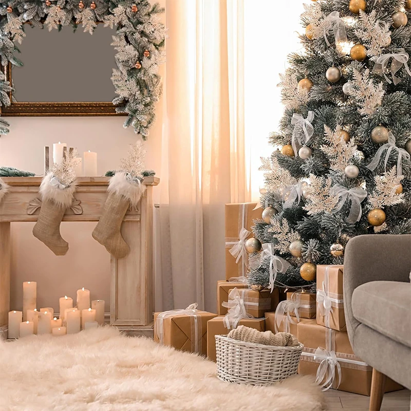 5/10 Stück Weihnachtsdekorationen, glitzernde Blätter, zum Aufhängen, Weihnachtsbaumschmuck, Kiefernzweige für 2026, Heimgeschenke, Dekoration – Detail 5