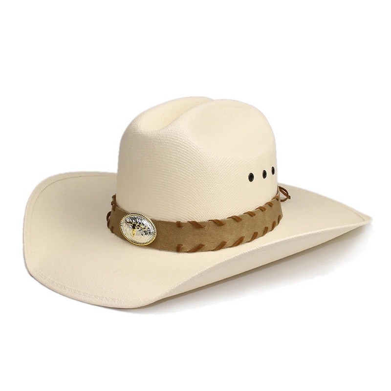 

Men Women Retro Cowhead Belt Band Yellowstone Beach American Western Cowboy Cowgirl Sun Hat Pinch Front Wide Brim 57-61cm