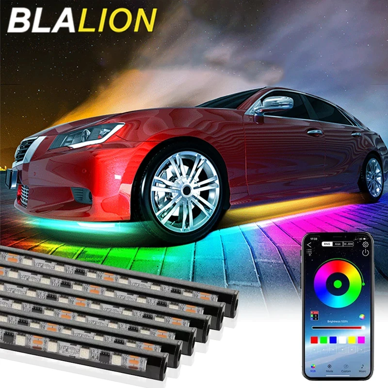 LED Car Underglow Lights Remote/APP Control Chassis Neon Lights RGB Flexible Strips Atmosphere Lamp Underbody System Waterproof