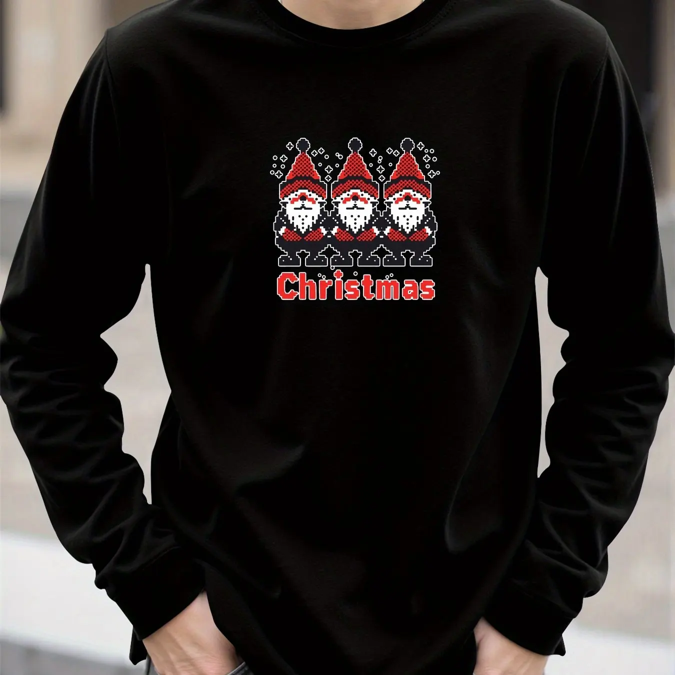 

Мужская футболка с принтом Санта-Клауса, осенний пуловер с длинными рукавами, модная рождественская одежда, повседневные свободные футболки с круглым вырезом, рождественские топы