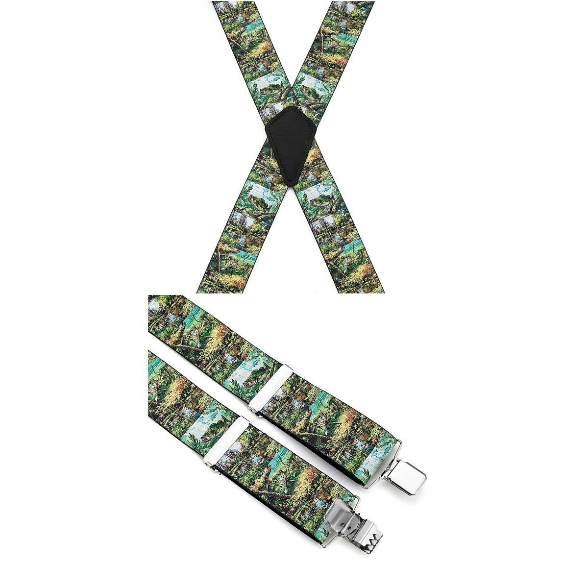 Printed Camouflage Suspenders with Animal Patterns, Adjustable and Non-Slip
