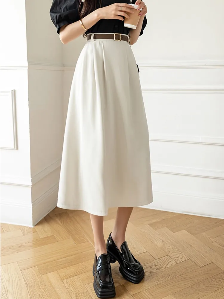 High Waist Casual Women New Arrival 2022 Fashion Korean Style Solid Color All-match Ladies Elegant A-line Long Skirt W1082