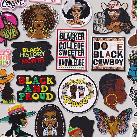 Black Woman Cowboy Embroidered Patches DIY Iron On Patches For Clothing Jackets Hats Embroidery Sew Badges Western Cowboy Patch