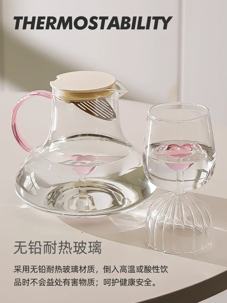 Online celebrity creativity, high appearance value, transparent, high-temperature resistant glass cold water bottle, household