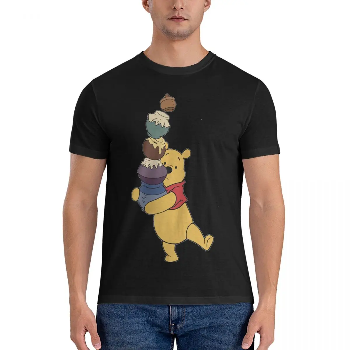 With Honey Pots T Shirts Men's 100% Cotton Funny T-Shirt Crew Neck Disney Winnie The Pooh Tees Short Sleeve Clothing New Arrival