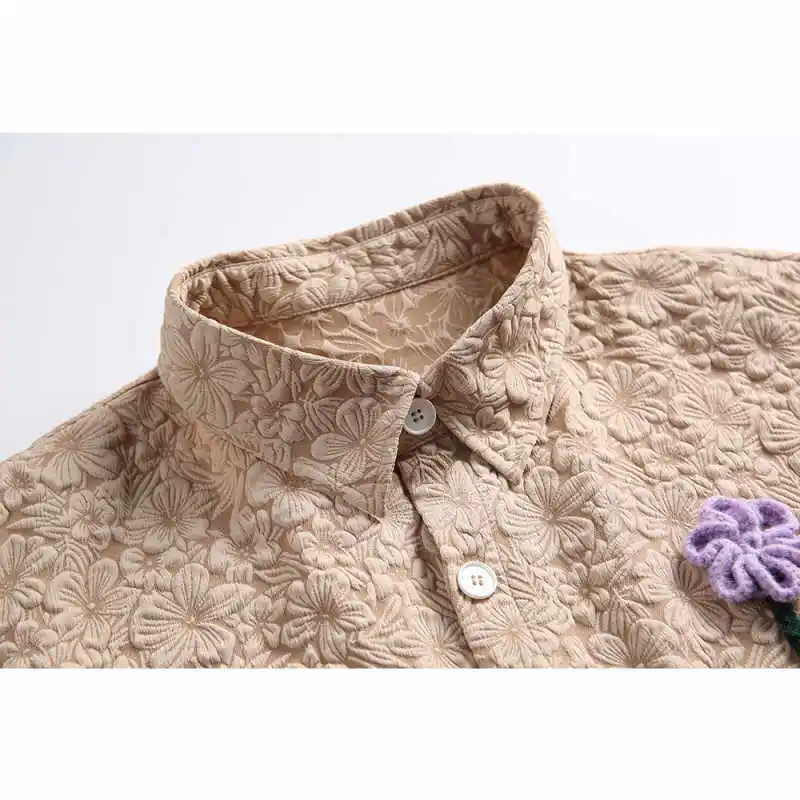 Retro Loose Japanese Print Cuban Collar Hawaiian Beach Short Sleeved Shirt Men's Flower Embroidered Couple Shirt