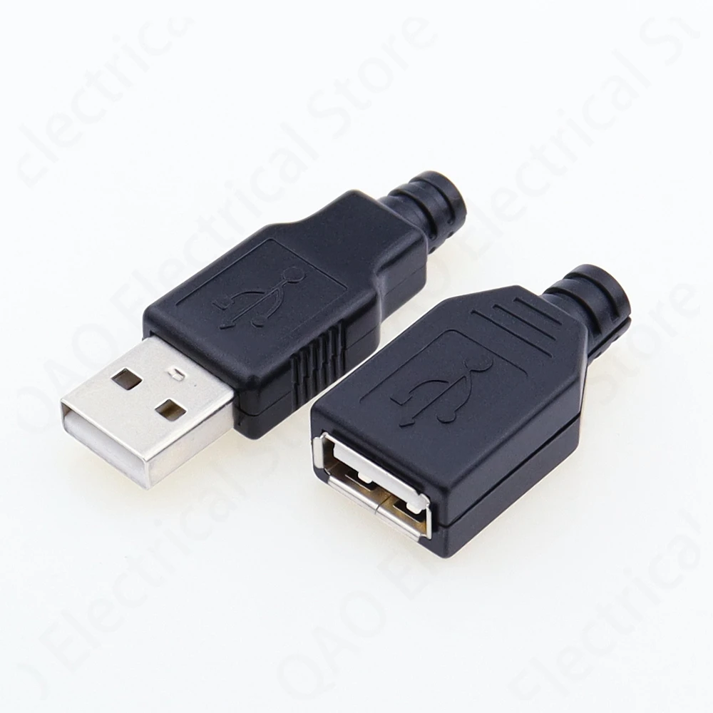 10pcs Tipo A Masculino Feminino USB 4 Pin Plug Socket Connector Com Tampa de plástico preto Tipo-A DIY Kits