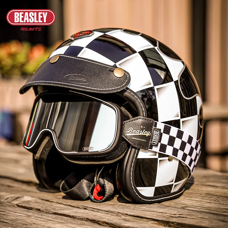 

BEASLEY Vintage Open Face Motorcycle Helmet Men Women Glass Fiber Reinforced Plastics Scooter Helmet with Goggle Moto Capacete