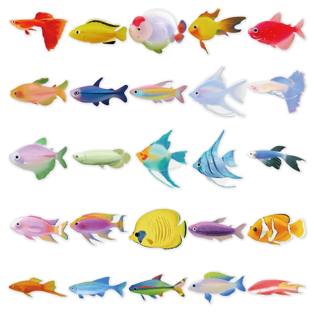 50PCS Fish Transparent Stickers Laptop Decal Living Room Scrapbook Skateboard Luggage Art Waterproof Phone Graffiti Stickers