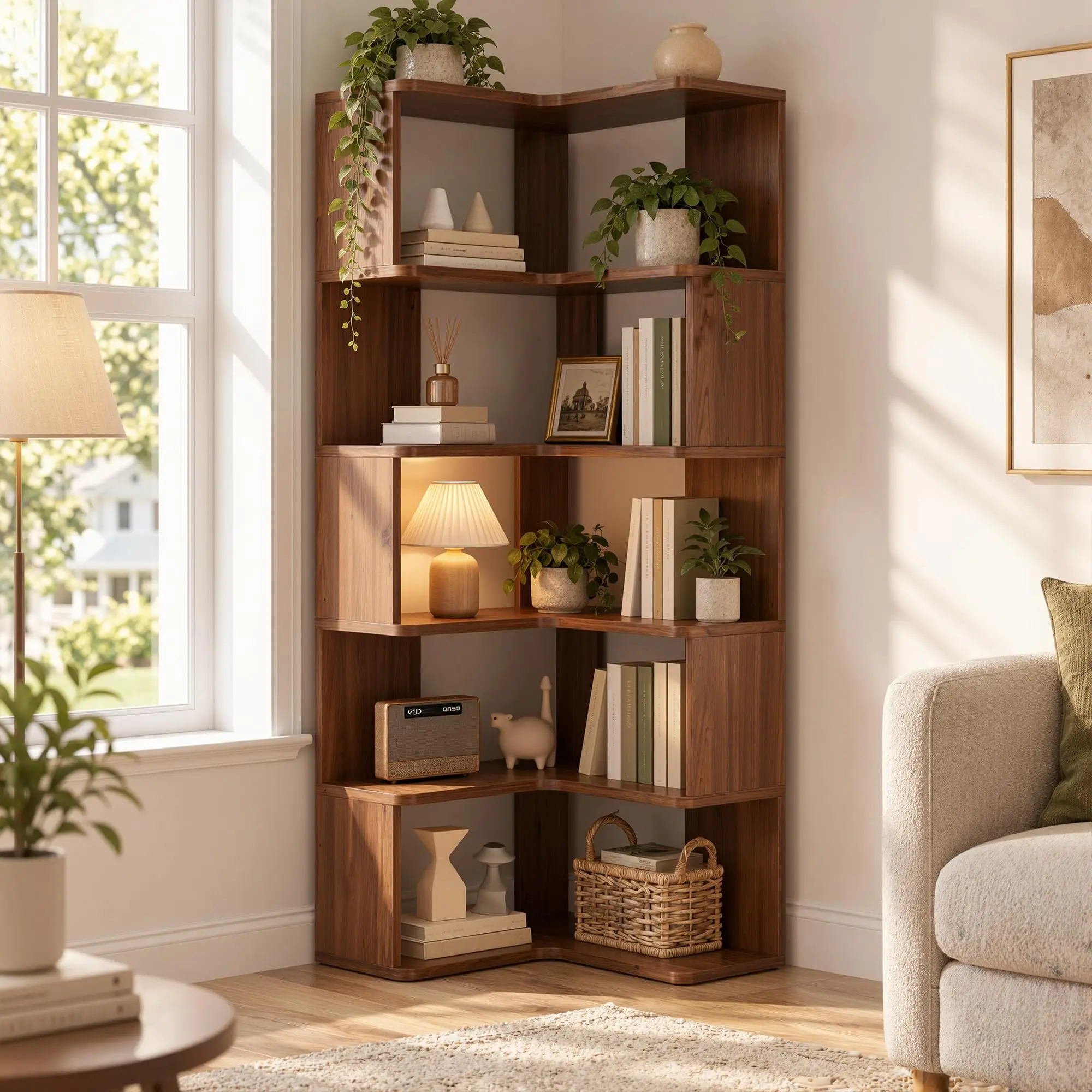 6-Tier L-Shaped Corner Bookshelf, 63