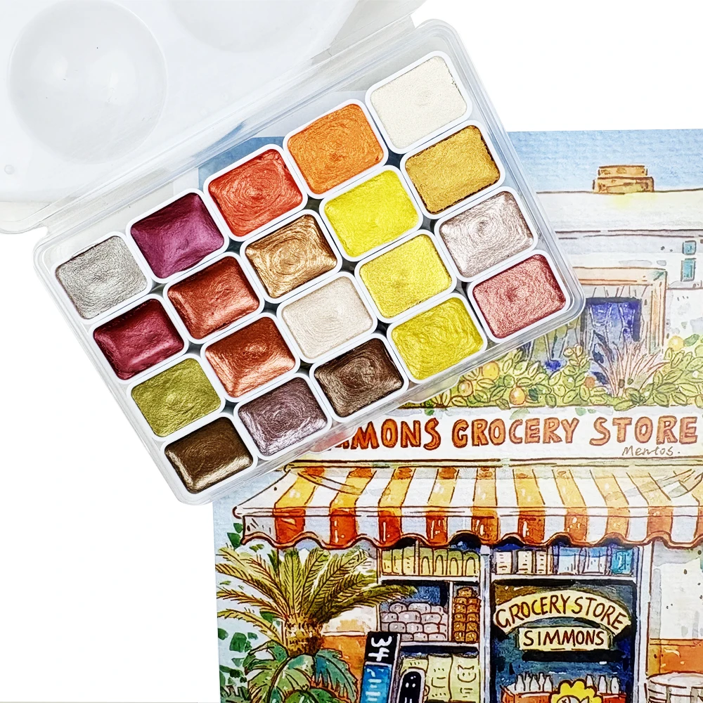 

Набор 20-цветных жемчужных однотонных блестящих красок для традиционной китайской живописи, Тханка, каллиграфии и художественных цветовых работ