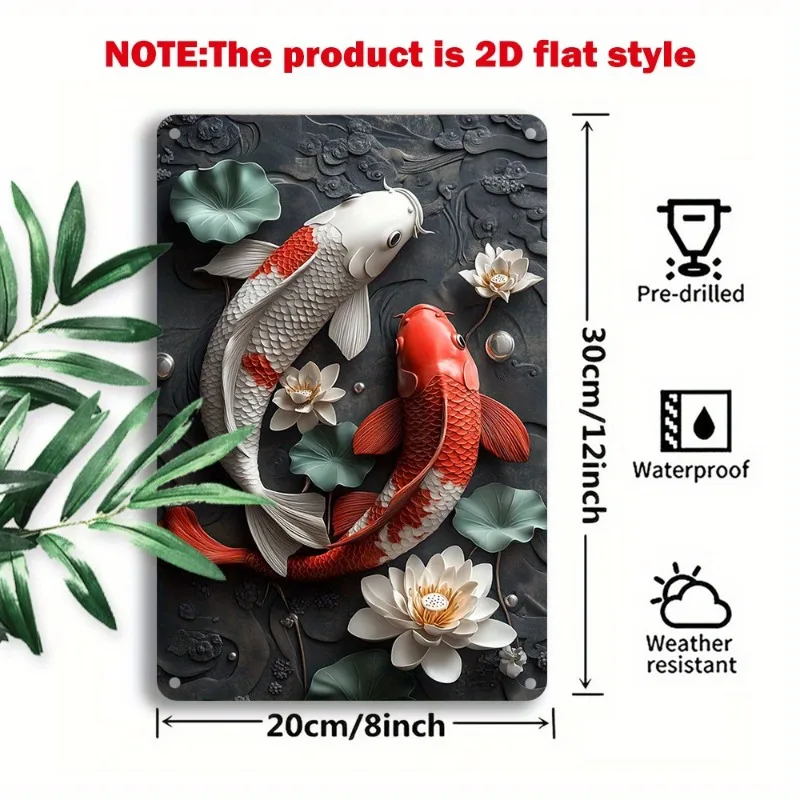 3D - effect Koi Fish - Themed Metal Wall Art, with Lotus Decoration, Ideal for Home Decor, Bringing an Oriental Aesthetic