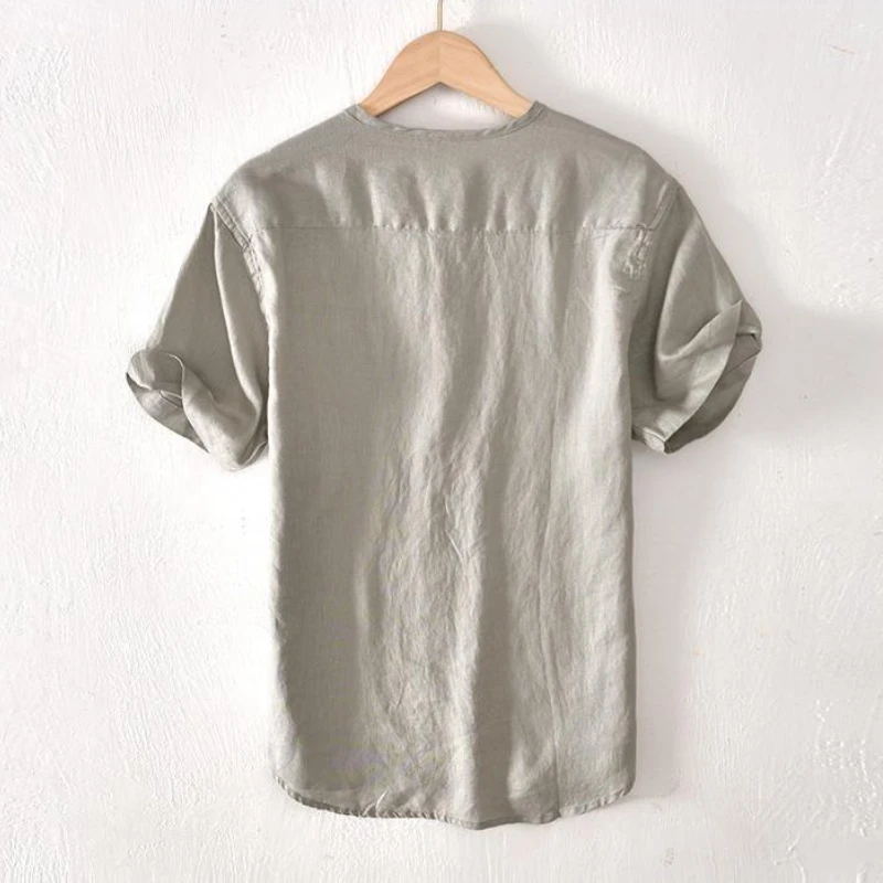 Męskie lniane koszule cienkie Vintage kolor koszula męska koszule na co dzień oddychająca wygodna pościel