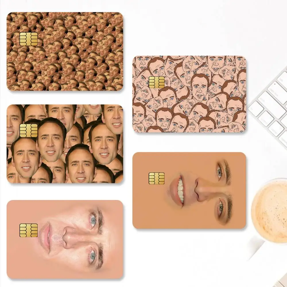 N-Nicolas Cage Face Funny Credit Card Stickers Skin For Bank Bus Metro 4PCS Cover Film Gift