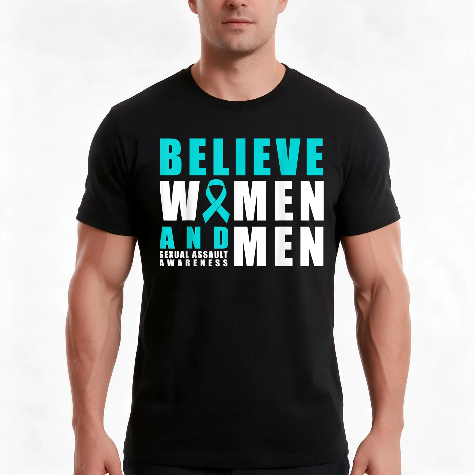 Belive Women & Men Sexual Assault Awareness Ribbon T-Shirt, Summer Casual Cotton Tee, Oversized Streetwear Tops, 100% Cotton