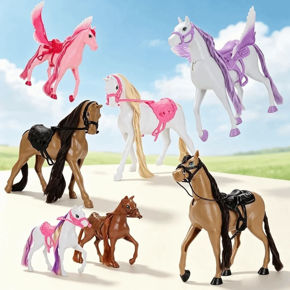 New PVC Toy Horse Figurine Movable Head Long Mane Fantasy Horse Toy Removable Saddle Horse Model For Playing House