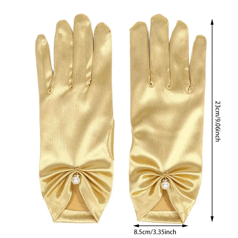 الرجعية الساتان فستان الزفاف قفازات قصيرة أنيقة البتلة اللؤلؤ قفازات الزفاف تنوعا الرقص تنفس القيادة قفازات