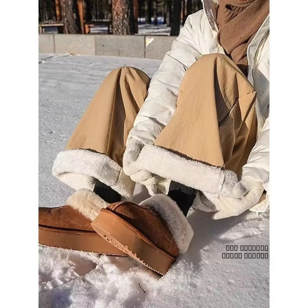 

Повседневные американские ветрозащитные брюки на флисовой подкладке для мужчин, осенне-зимние модные брендовые брюки свободного кроя с прямыми штанинами, карго-брюки