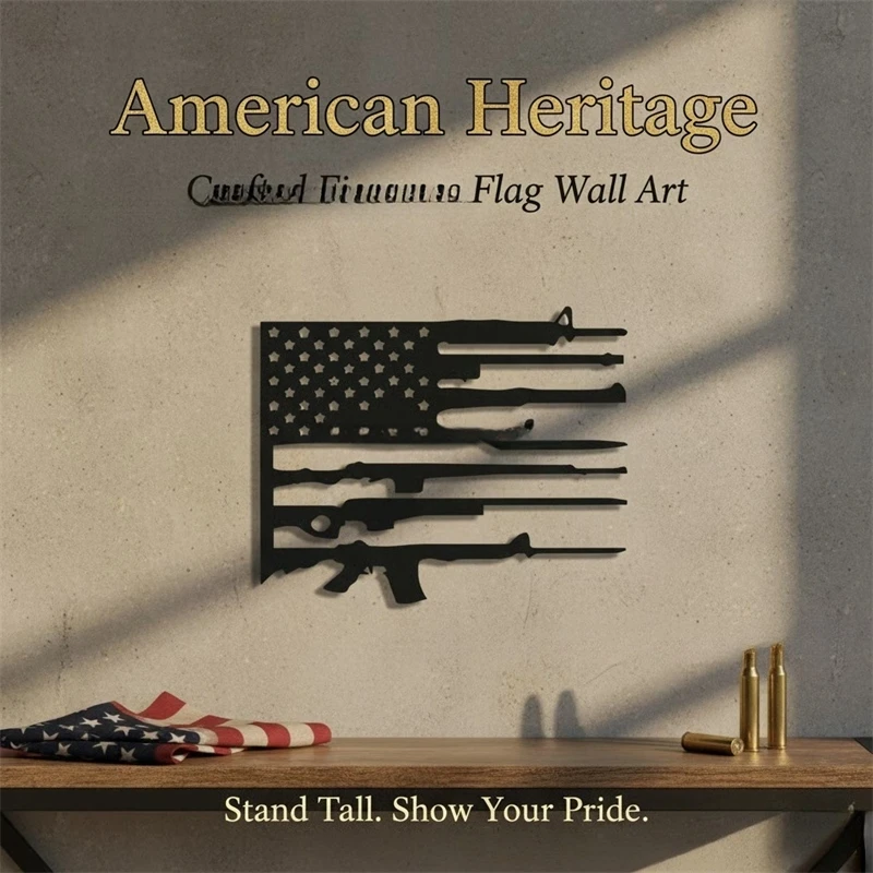 American Flag And Gun Metal Wall Art Patriotic 3D Metal Sign For Home Living Room Wall Decor For Veterans Man Cave Office Gift