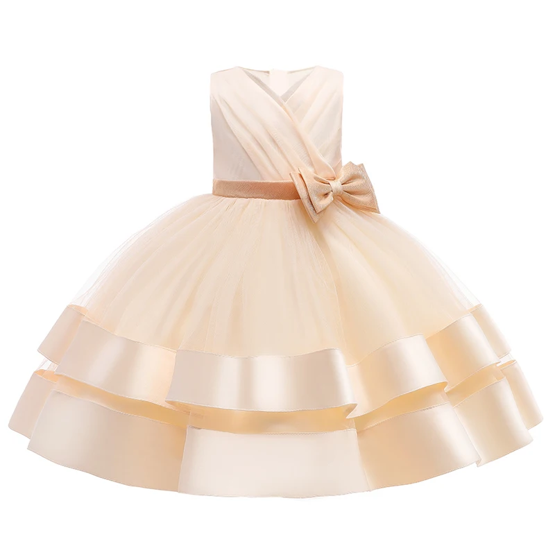 Pageant Formal Princess Dress For Girls Tulle Evening Dresses Bow Kids Girl Birthday Wedding Party Ball Gown Children Clothes