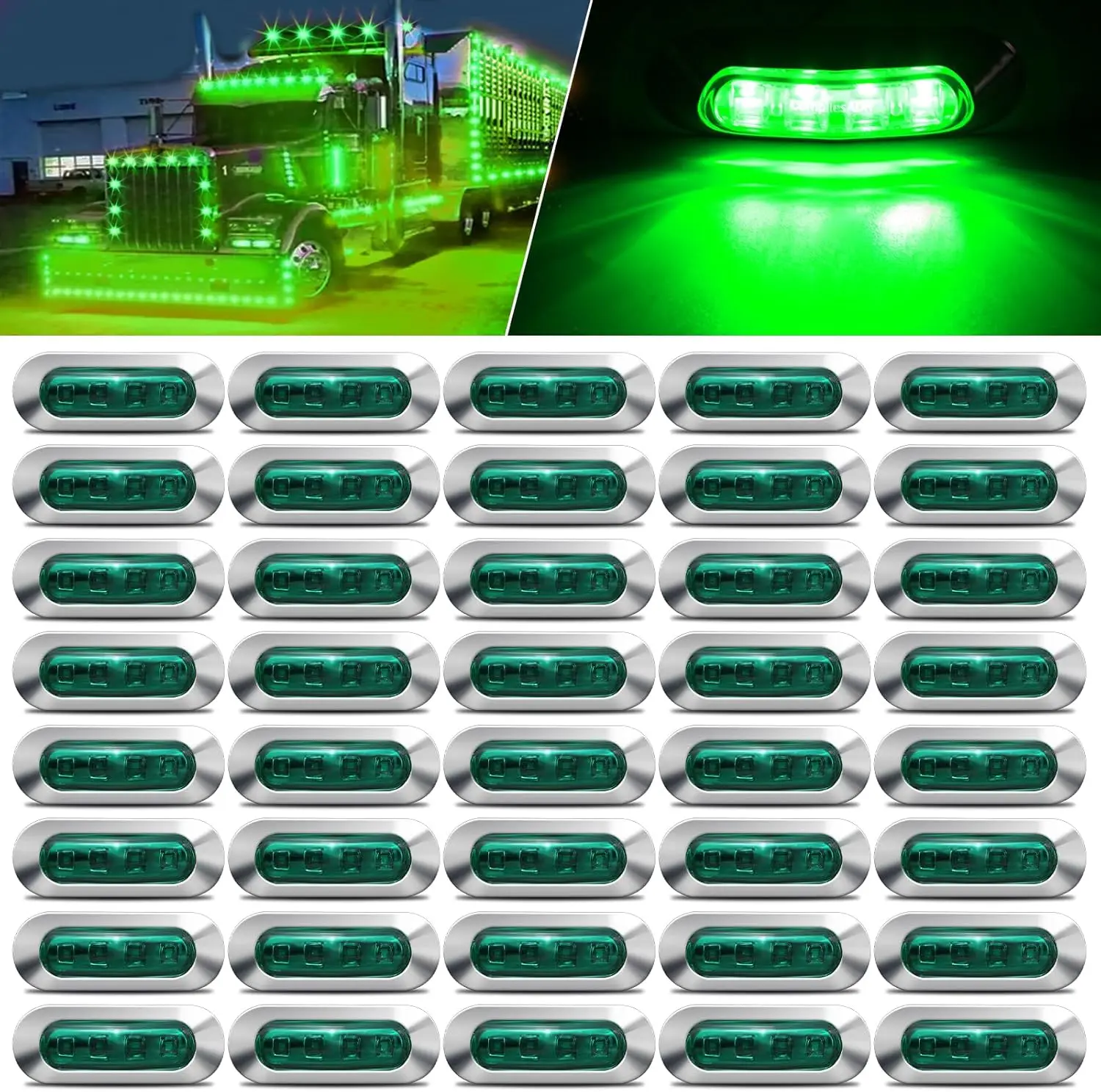 

40PCS Green 12-24V LED Trailer Side Marker Lights with Chrome Bezel for Car Truck Boat RV