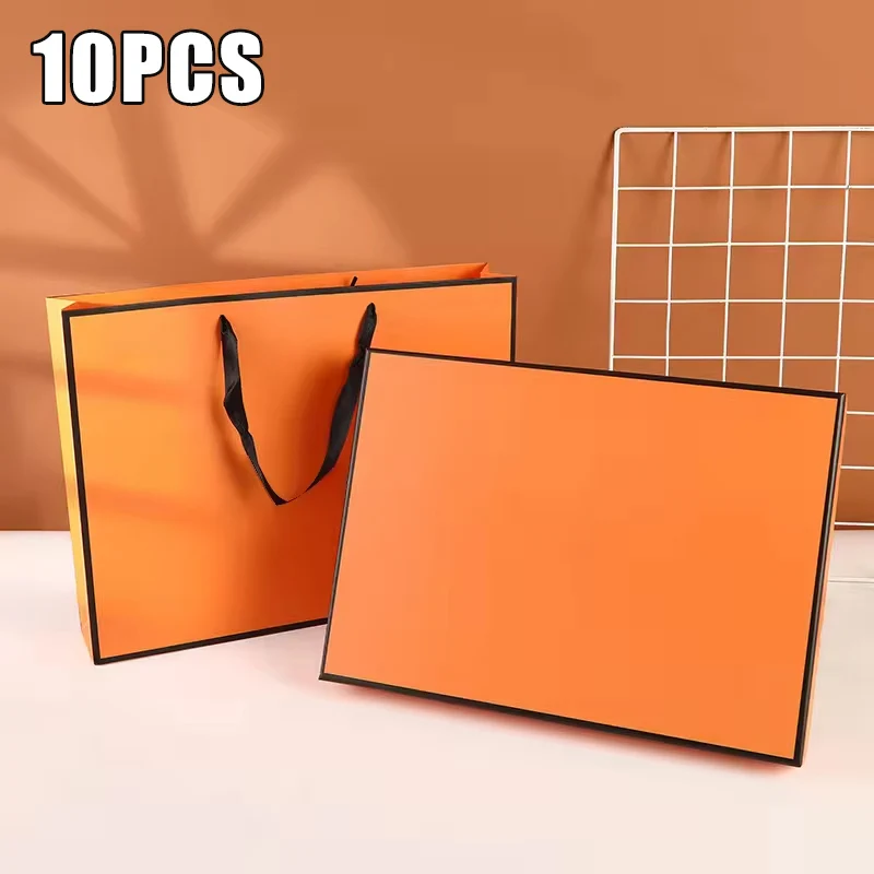 10Pcs Cardboard Handbag Clothing Shopping Packaging Bags Spot Advertising Promotional Paper Bags Exquisite Gift Bags