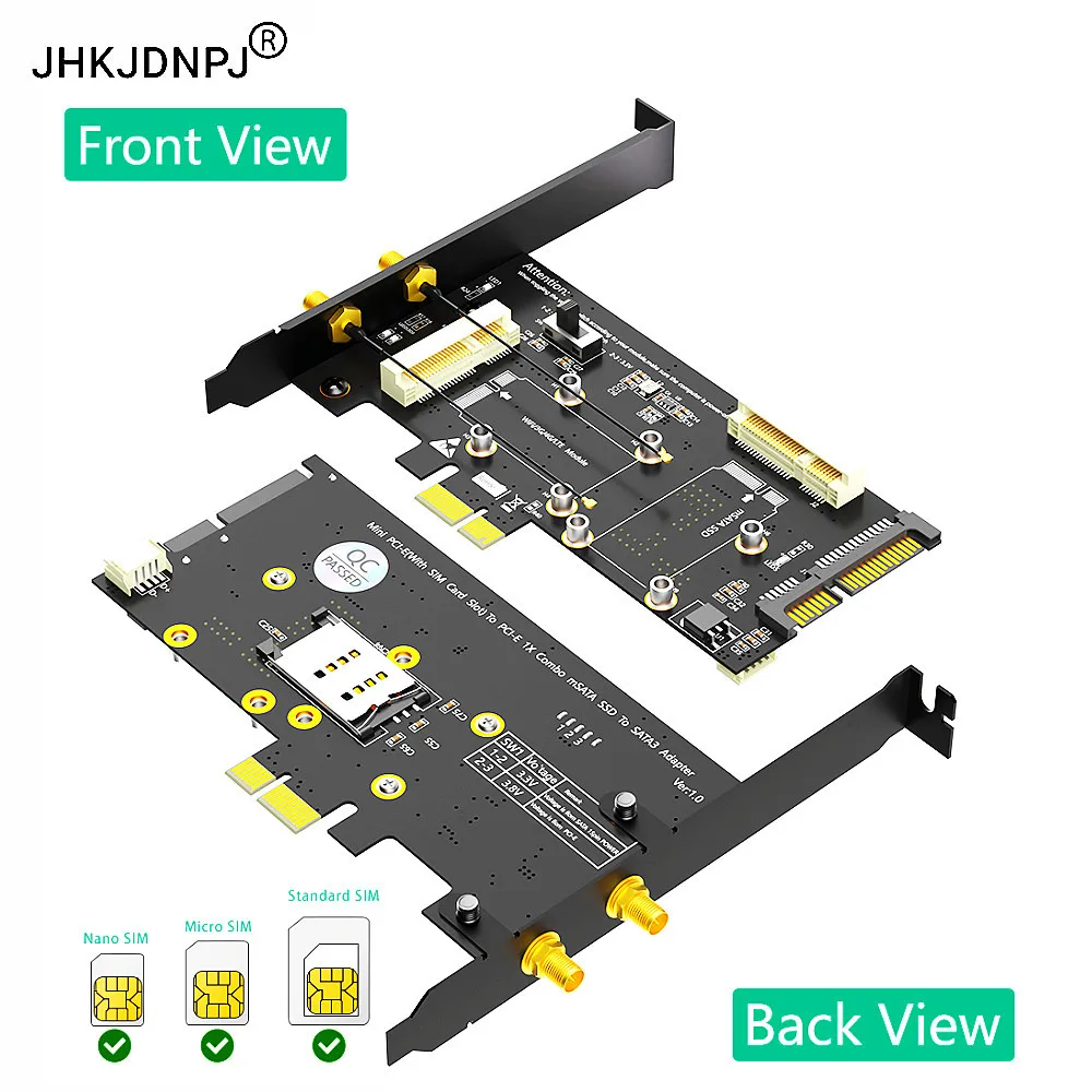 PCI-E 1x and  MSATA to SATA3 Adapter with SIM Card Slot for 3G/4G/LTE/ Msata SSD