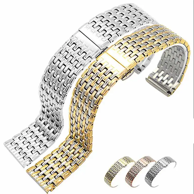 316L Stainless Steel 18mm 20mm 22mm Universal Straight End Bead of Rice Silver Gold Watch Strap Bracelet Band